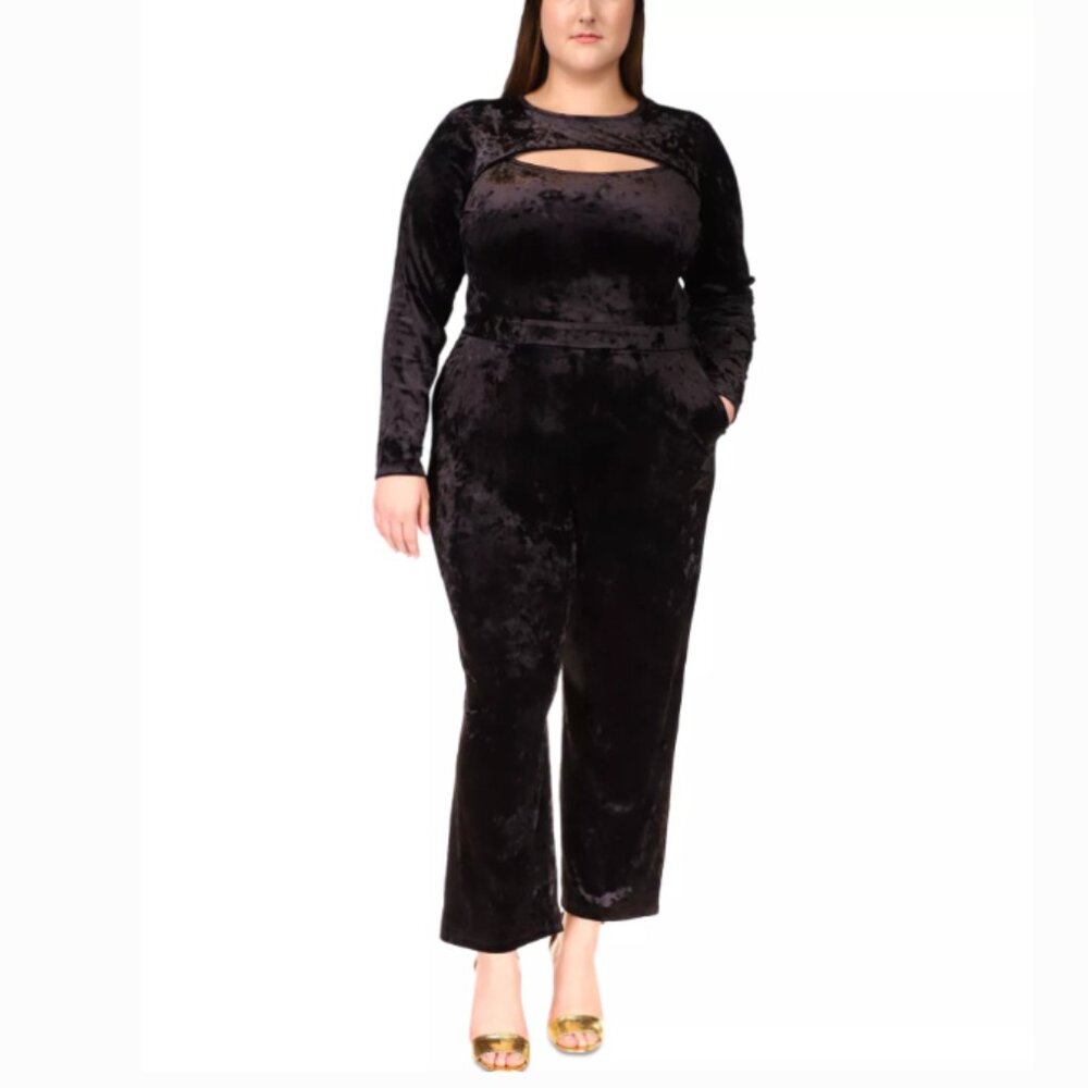 New Michael‎ Michael Kors Black Velvet Cutout Detail Wide Leg Jumpsuit 4X